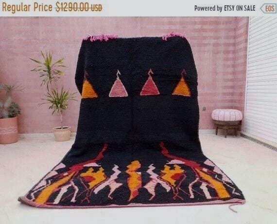 50% OFF CLOSING SALE Beautiful Moroccan rug 6.5x10.2 Gorgeous Abstact black large Beni Ourain Rug, bedroom rug living room rug