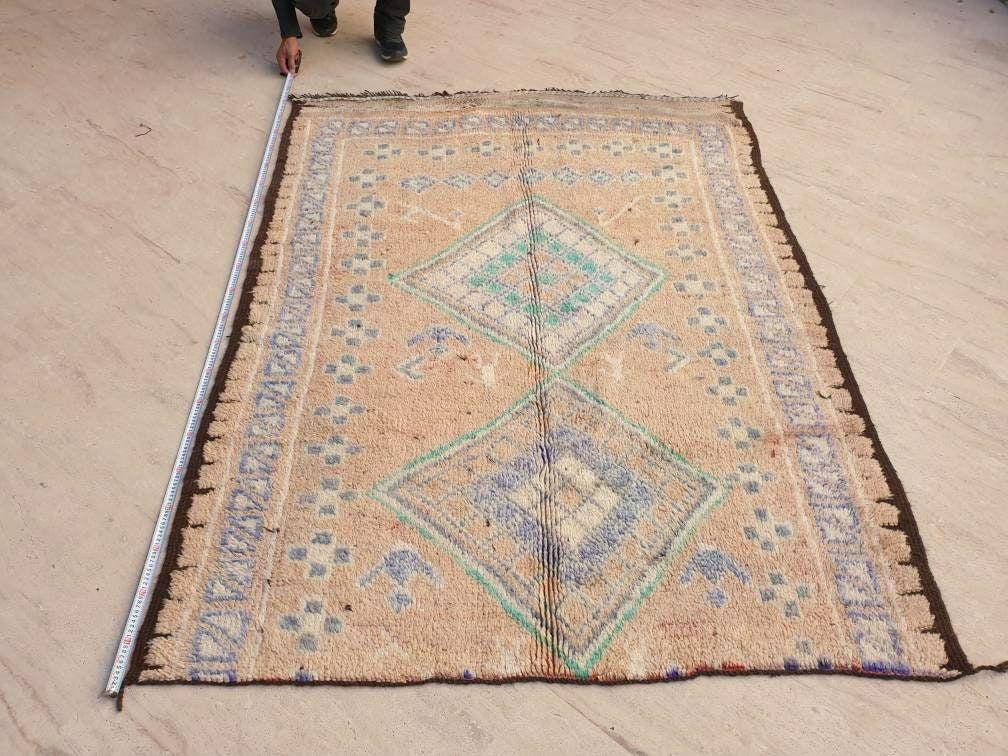 50% OFF CLOSING SALE Vintage Moroccan Rug 5.4x7 Marvelous large cream rug Latté Boujaad Teal Beige rug, pastels morocan rug, squarish carpet