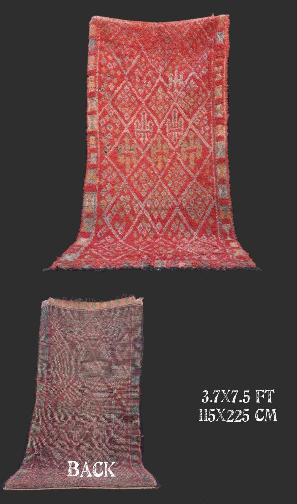 Gorgeous vintage Moroccan rug 3.7x7.5 Zayane Tribal rug, Berber area rug, blush red geometric rug