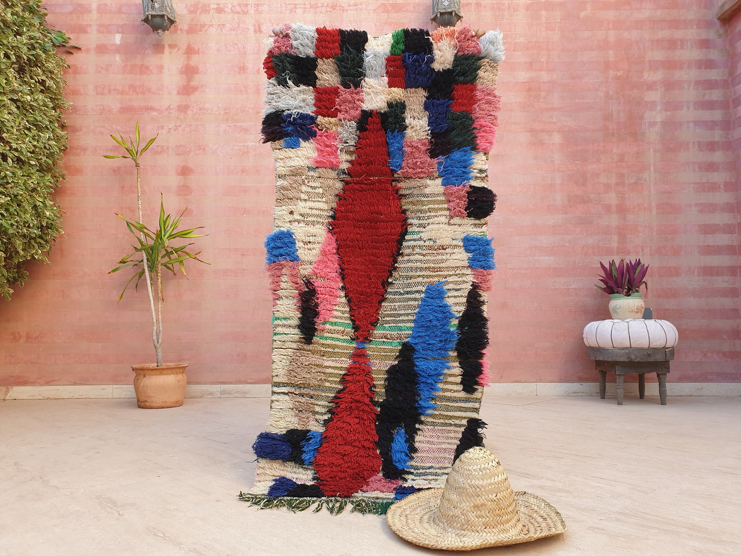 Vintage Moroccan Rug 2.5x5.4 Boucherouite Berber Rug, living room rug, rare morrocan rug bedroom rug accent rug