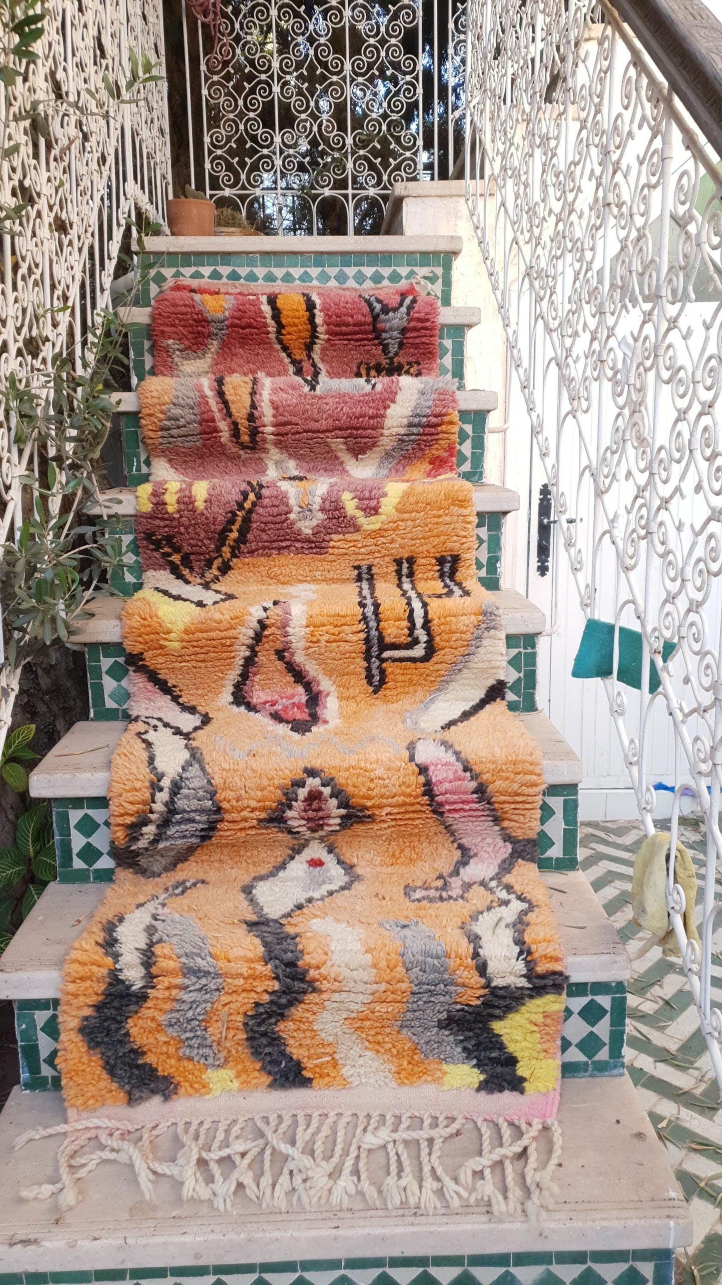 Beautiful Moroccan runner rug 2.2x9.6 unique colorful abstract moroccan rug, handmade boujaad rug, soft hallway rug