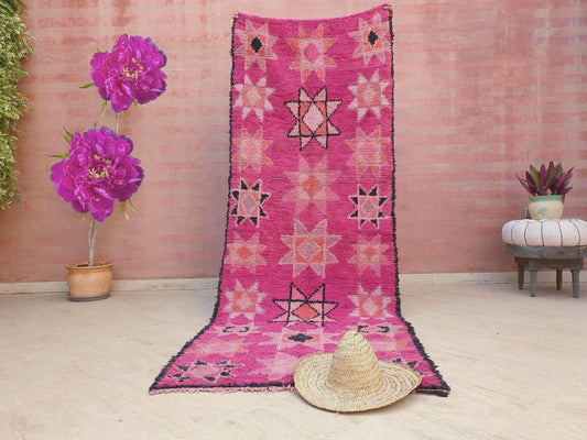 50% OFF CLEARANCE SALE Vintage Moroccan rug 3.5x9 Purple Fushia Pink | incredible Boujaad rug | Hot Pink Boujad rug |  Colorful Abstract Rug