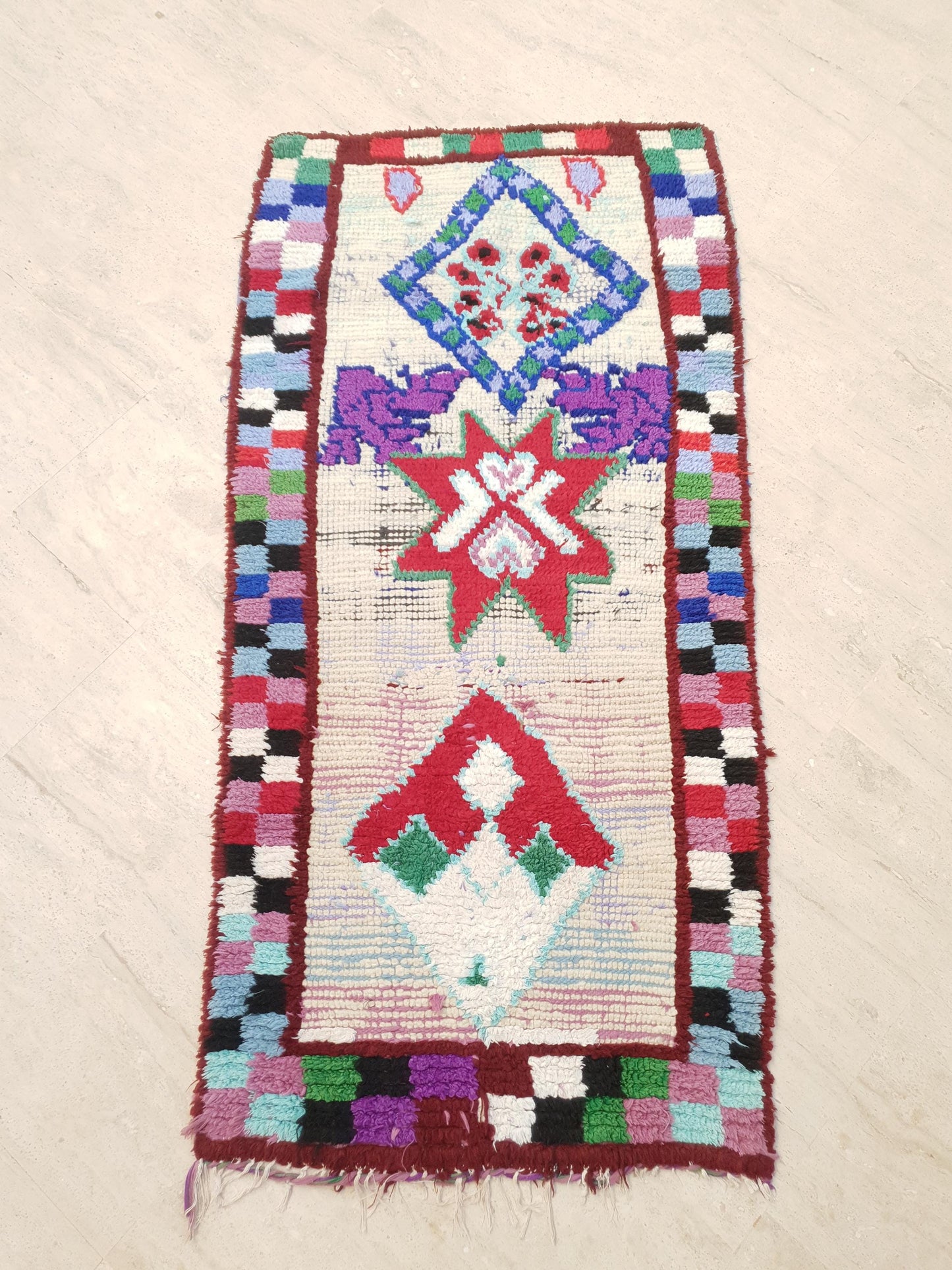 Vintage Moroccan Rug, 3.3x7.6 gray runner rug morrocan rug beni ourain rug, grey boujaad rug bedroom rug living room rug boucherouite rug