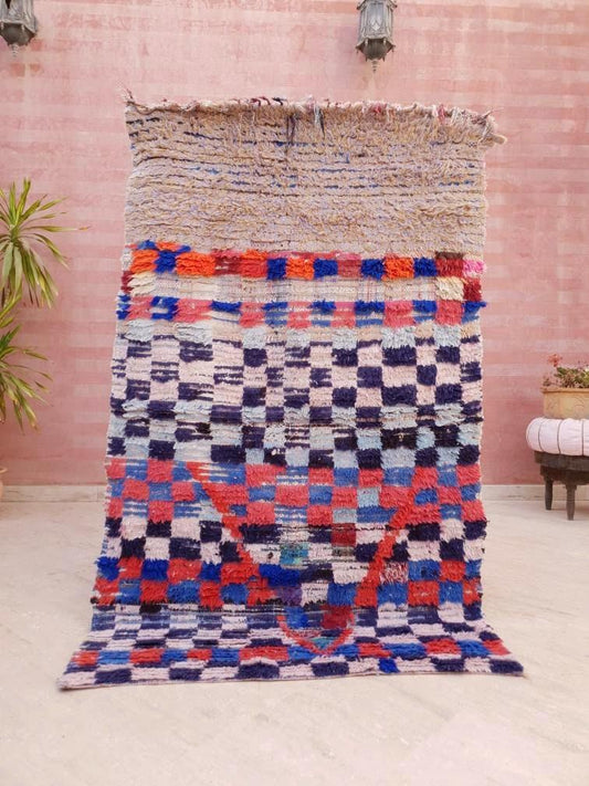 50% OFF CLOSING SALE Vintage Moroccan rug 3.5x5.9 Unique Boujaad Rug Boucherouite Checkered Rug Collector Morrocan rug, blush beige rug
