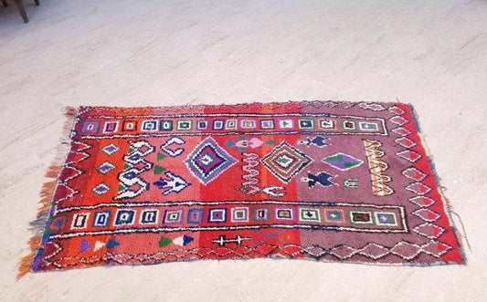 50% OFF CLOSING SALE Vintage Moroccan rug 3.5x6.2 Unique Boujaad Rug, "Two Of Us" Collector Morrocan rug, red pink rug vintage boujad rug