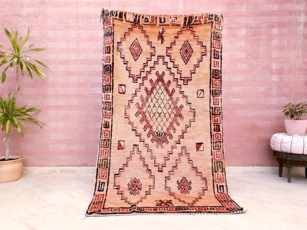 50% OFF CLOSING SALE Vintage Moroccan Rug 3.7x7.9 Stunning Muted Blush Peach Like Unique Boujaad rug, Papaya Azilal Rug berber wool rug