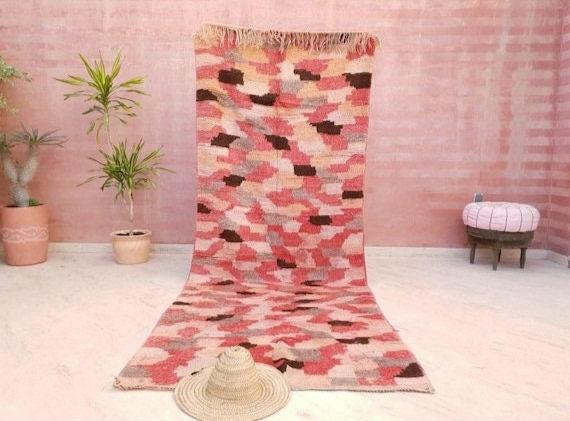 50% OFF CLOSING SALE Vintage Moroccan rug 4.1x10.5 Stunning Boujaad rug, Checkered Boujad Rug, blush warm tones muted rug  living room rug