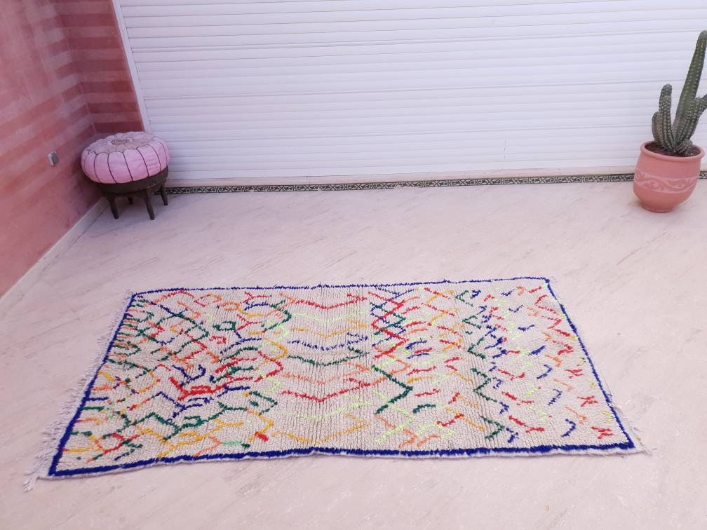 Vintage Moroccan Rug 4×8 ft Berber Azilal Rug, Vintage Beni ourain rug, bedroom rug, living room rug, morrocan carpet, boho rug, tribal rug