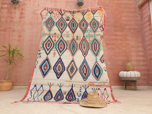 Vintage Moroccan rug incredible Boujaad Rug, offwhite unique Rug  Boujad Rug | Boujad hallway rug, Berber colorful rug