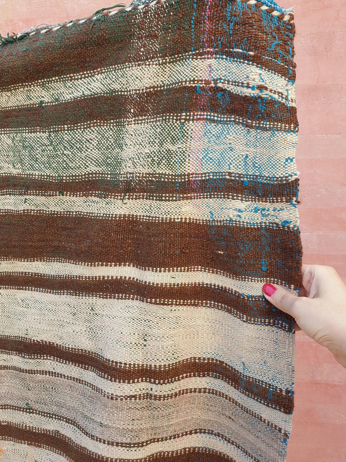 Vintage Moroccan Rug 4.3x8.7 Unique Beige Brown Moroccan Kilim | Woven wool flatweave rug | antique tribal rug Berber wool throw