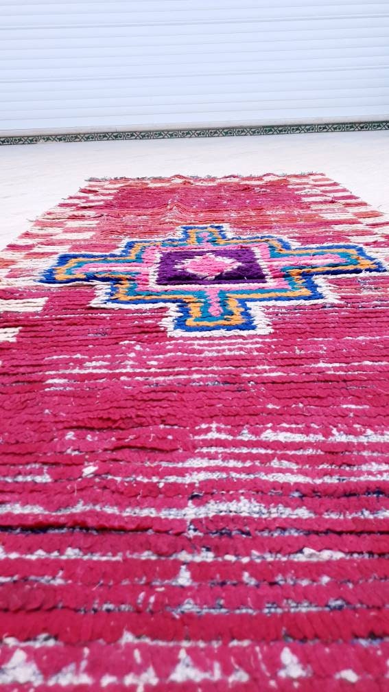 50% OFF CLOSING SALE Vintage Moroccan rug 3.1x8.1 Gorgeous Boujaad runner rug, Maroon Beet Purple Boujad rug, Entry hallway rug