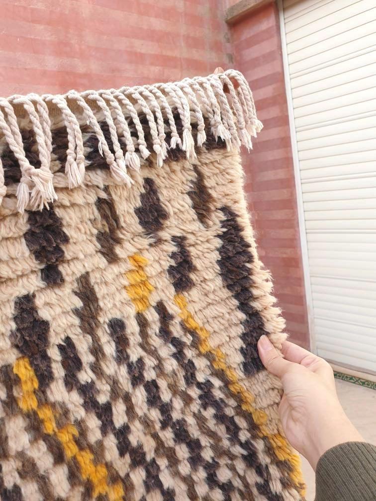 50% OFF CLOSING SALE Vintage Moroccan Rug 4x7 Stunning  Azilal Rug Mustard Brown Cream Berber Rug | Unique Tribal rug | wool bedroom rug
