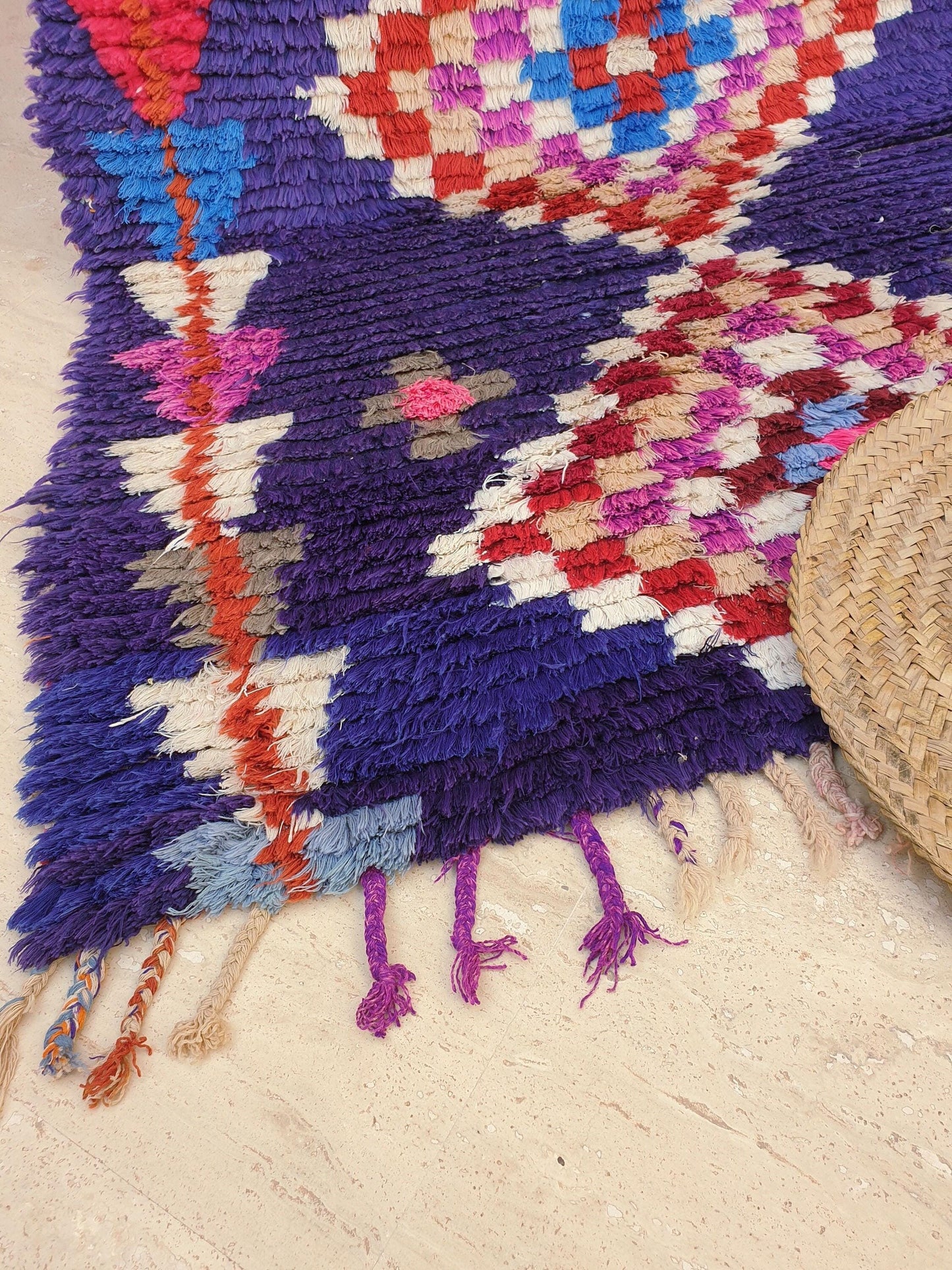 50% OFF CLOSING SALE Vintage Moroccan rug 3x7.8 Gorgeous blue purple Boucherouite Rug, hallway rug, geometric runner rug, blue boujaad rug