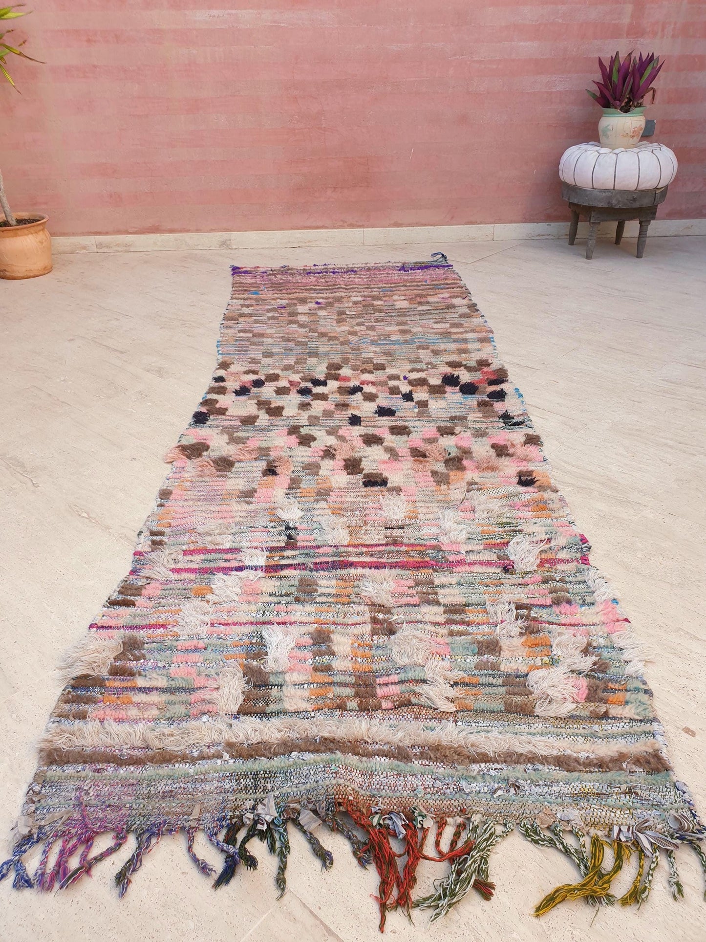 50% OFF CLOSING SALE Vintage Moroccan rug 3.3x10 Gorgeous Blush earth tones Checkered rug | Pinl Brown Boujaad rug, boujad statement piece