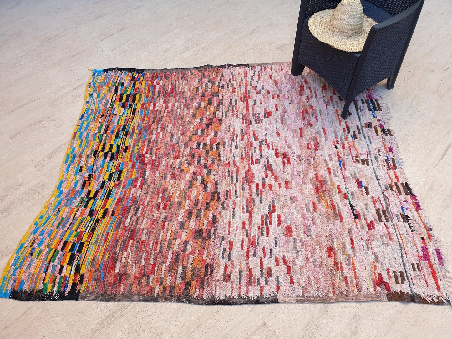 50% OFF CLOSING SALE Vintage Moroccan Rug 5.5x6.5 Stunning Checkered Boujaad Rug, blush berber rug, pink checkered Hallway Rug | accent rug