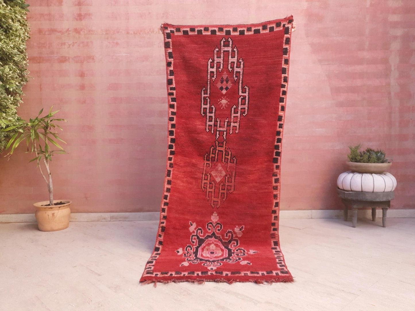 Vintage Moroccan Rug 3.1x7.3 Gorgeous Unique Red Boujaad Statement Runner Rug, bedroom rug, living room rug Abstract ac