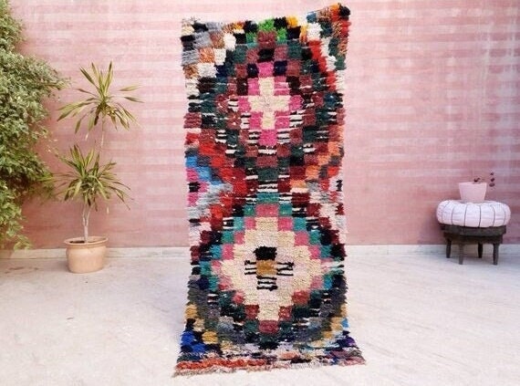 Vintage Moroccan Runner Rug 2.7x6.2 Boujaad rug, Boucherouite  Rug, Boujad Moroccan Rug, Berber Hallway rug, living room rug, Runner Rug