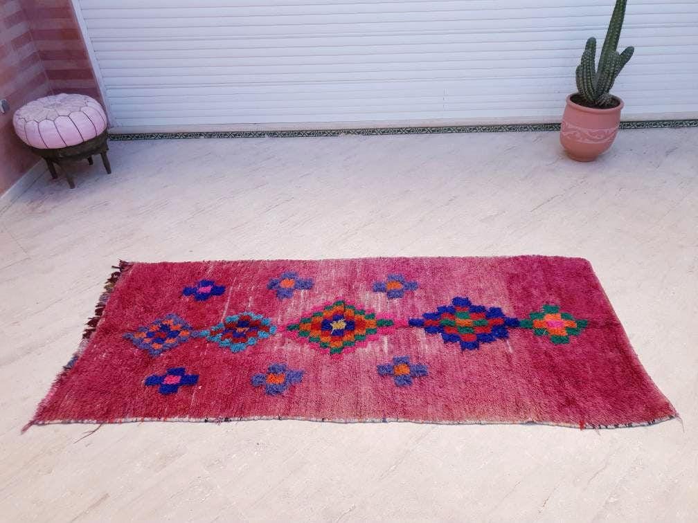Vintage Moroccan rug 3.5x8.5 | incredible blush Boujaad rug | |  morrocan Boujad rug | antique area rug | Entry hallway rug