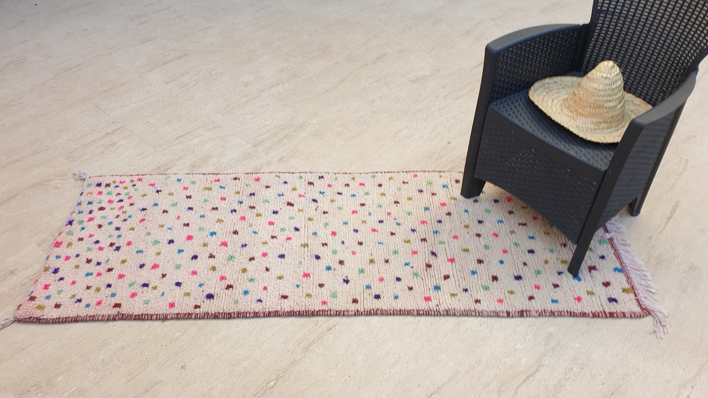 Beautiful Moroccan Runner rug 2.4x6.8 dotted wool rug,colorful dots moroccan carpet, berber tribal rug