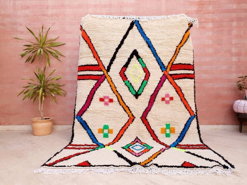 Fine Moroccan rug 5.6x8.5 Original Artist rug, Azilal rug Designer rug, Perfect Bedroom, living room or nursery rug ZAYA145