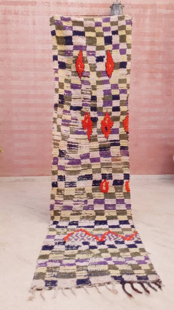 50% OFF CLOSING SALE Vintage Moroccan Rug 2.4x9.2  Stunning Boujaad rug Unique Boujad Runner Rug | Hallway rug | Purple moroccan runner  rug