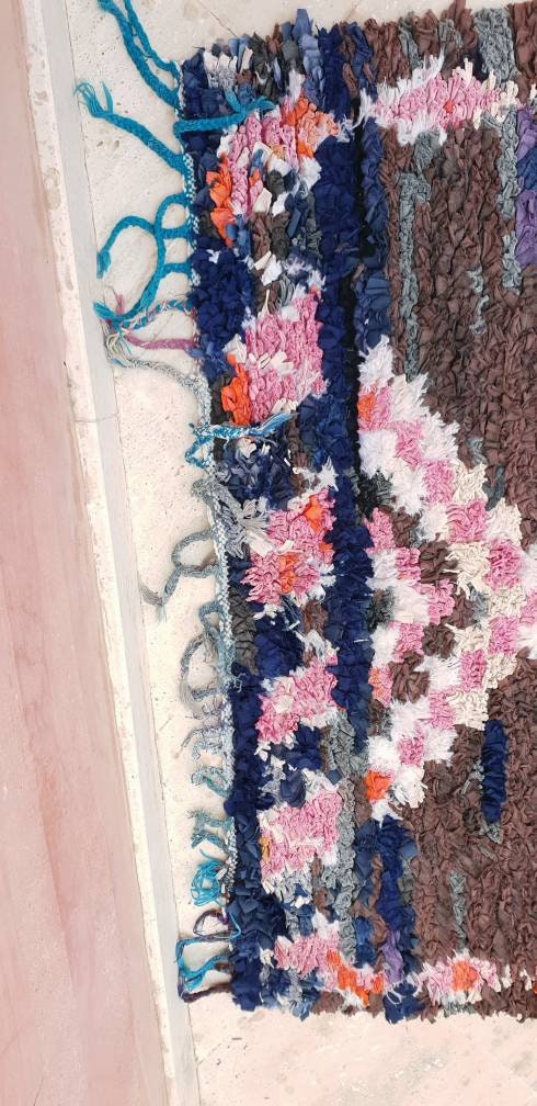 50% OFF CLOSING SALE Vintage Moroccan Rug 3.3x7.5 Boucherouite Rug, black Berber runner rug, abstract hallway  rug, Geometric kitchen rug