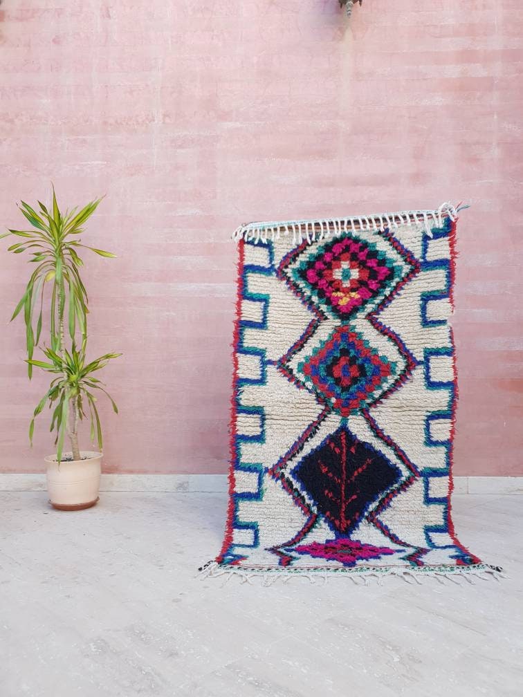 Vintage Azilal rug 3.3x6.5 Moroccan Rug, Runner Rug, Berber Rug, bedroom rug, living room rug, bedside rug, bohemian rug, tribal rug