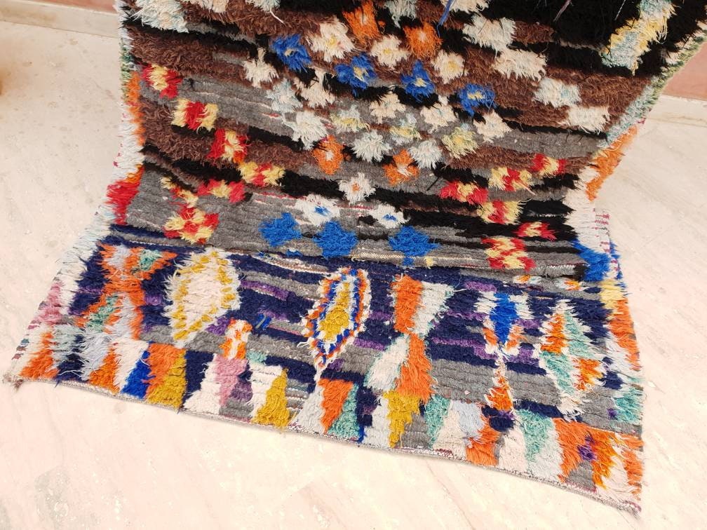 Vintage Moroccan Rug 3.5x7.5 Stunning Vintage Boujaad Rug, Berber Artistic Rug, bedroom rug, bedside rug, artistic rug