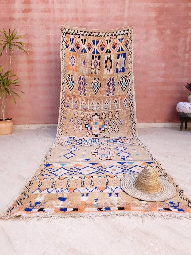 50% OFF CLOSING SALE Gorgeous Vintage Moroccan Rug 4.1x12.2 marvelous pastels beige rug Boujaad rug large berber rug