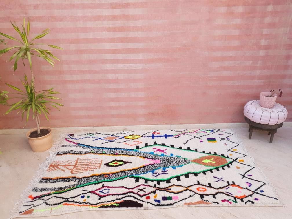 Fine Moroccan Rug 5.3x8.5 Designer Azilal Rug Authentic Berber carpet by ME Nursery Beni Ourain rug, living room rug