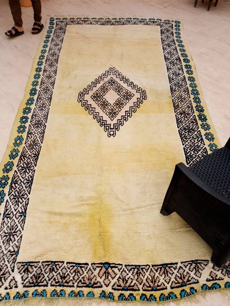 50% OFF CLOSING SALE Precious Moroccan Rug 6.6x13 Vintage Boujaad rug, Gaudi Artistic rug, Large yellow mustard rug, Unique Boujad rug