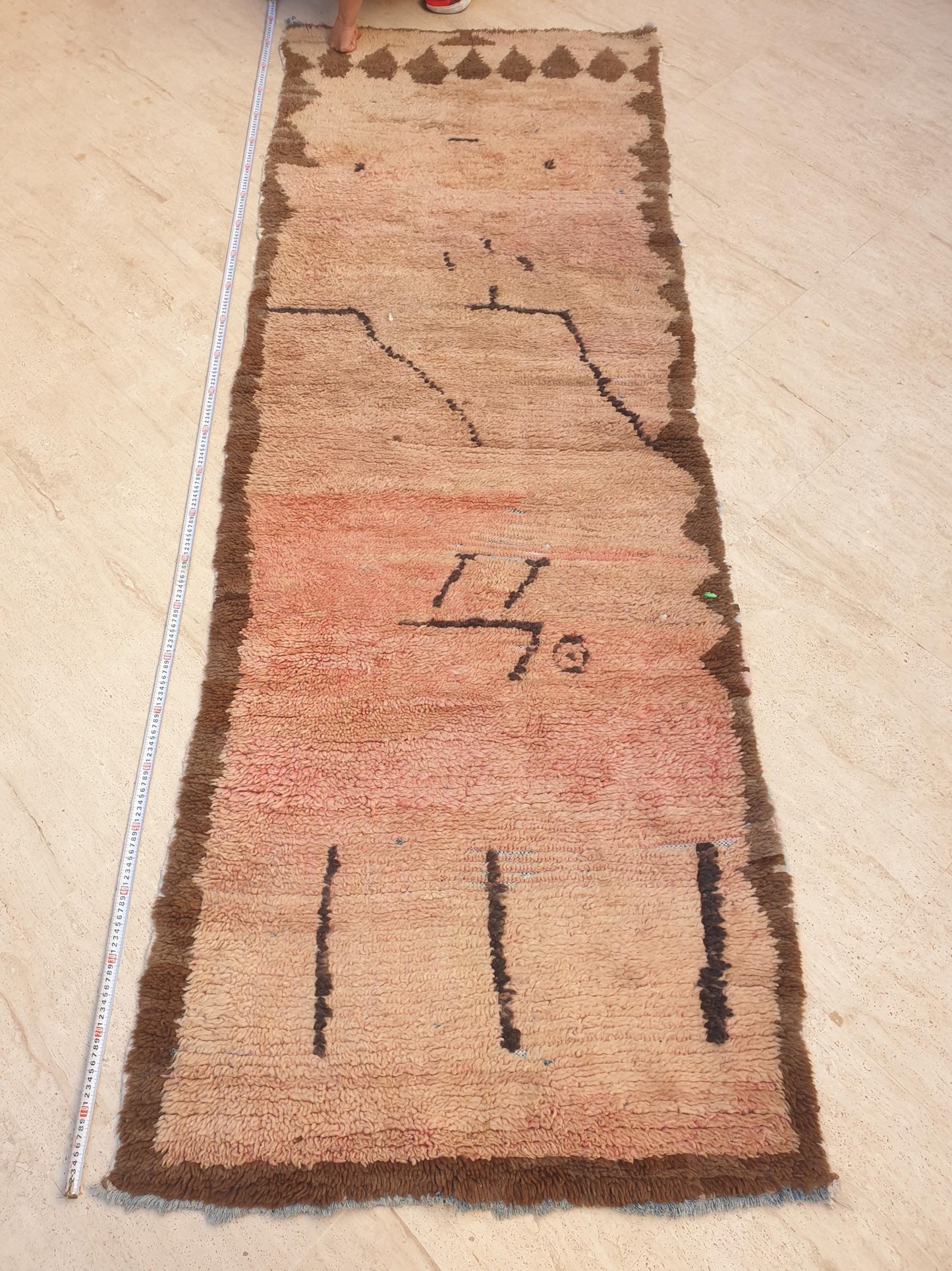 Vintage Moroccan Rug • 3.1x8.7 ft • vintage blush hues abstract Berber Runner • Wool on Boucherouite Base • earth tones  Hallway Rug •