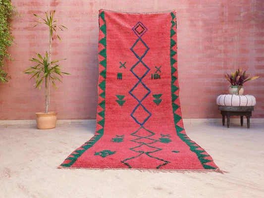 50% OFF CLOSING SALE Vintage Moroccan Rug 3.8x10.3 Gorgeous Blush Rug, Coral Pink Rug, boujadAccent Rug Abstract muted colorful rug