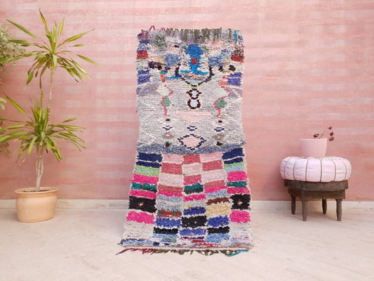 Vintage Moroccan Rug 2.6x5.6 Unique Boucherouite rug,  berber rug, Tribal Abstract rug, boho moroccan rug,Antique accent rug