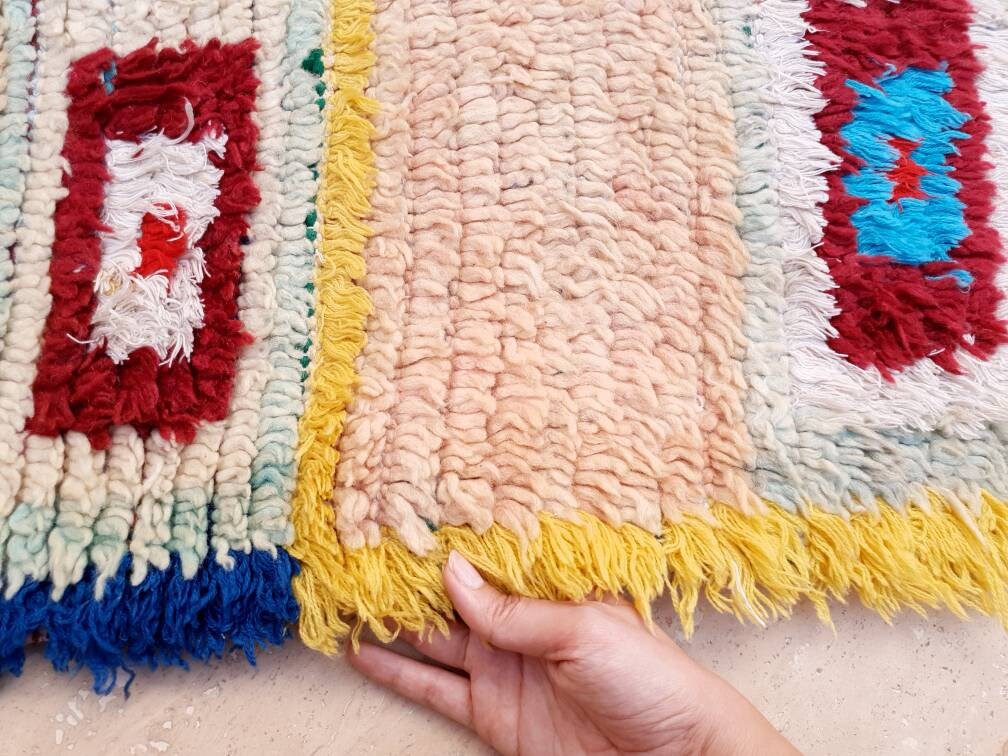 Vintage Moroccan Rug | 5.2x8.2 Stunning Boujaad rug Unique blush rug pastels  rug boujaad living room berber rug