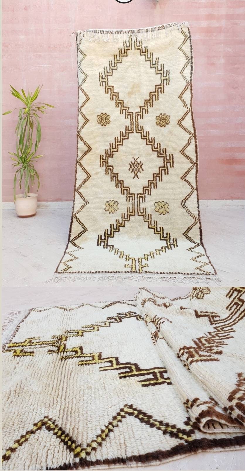 50% OFF CLOSING SALE Vintage morrocan Rug, unique beige Brown yellow Azilal rug, berber rug beni ourain rug boujad rug