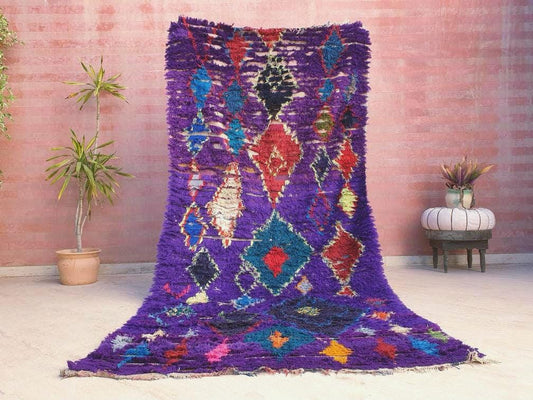 50% OFF CLOSING SALE Vintage Moroccan rug 4.9x10.2 Gorgeous Purple Unique Boujaad Rug Red Collector Moroccan rug, Purple colorful rug