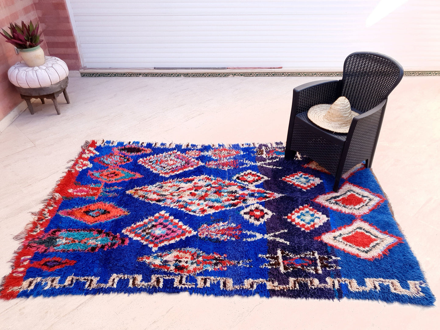 50% OFF CLOSING SALE Majestic Vintage Moroccan rug 5.2x8 "Blue Orchid" Unique Stunning blue Azilal Berber rug, boujaad rug boucherouite rug