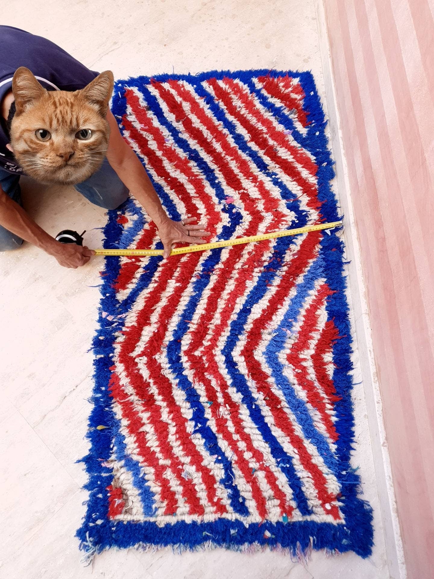 Vintage Moroccan rug 2.6x5.6 beautiful Unique Runner rug USA blue red striped Moroccan Accent rug, unique Abstract Rug