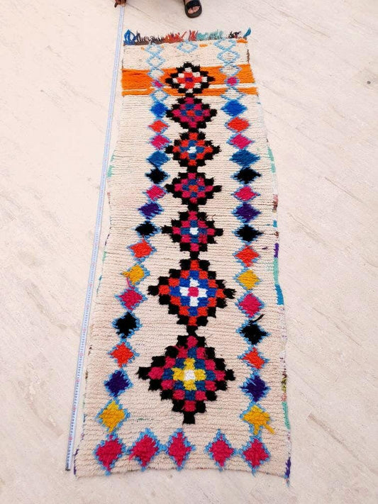 50% OFF CLOSING SALE Vintage Moroccan rug | 2.6x7.9 Incredible Offwhite Orange Runner rug | Boujaad hallway rug boujad rug colorful rug