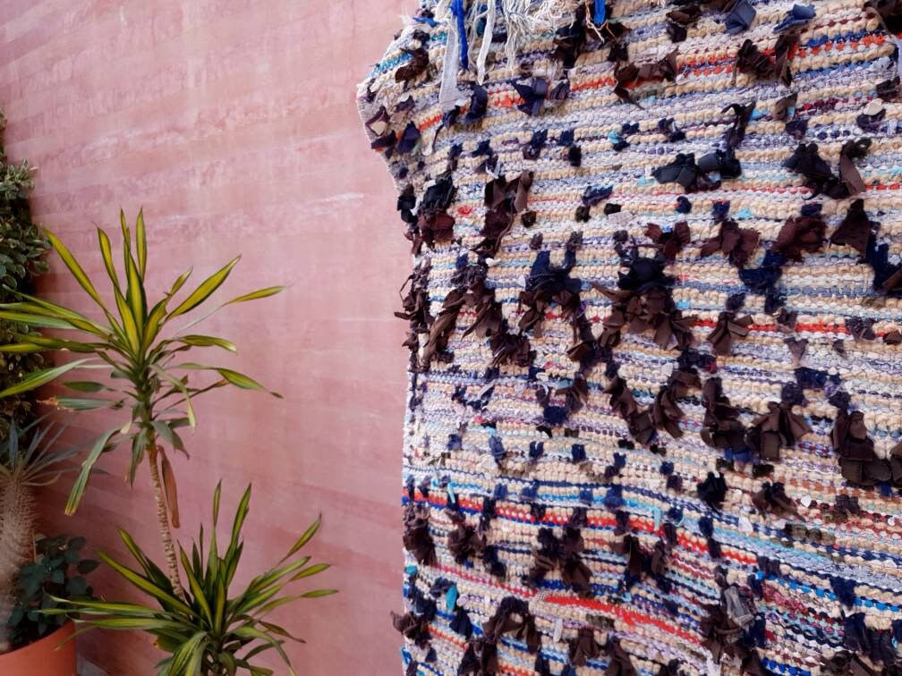 Vintage Moroccan Rug  3.8x7.5 Rare Azilal Berber Boucherouite rug, tribal rug bedside rug bedroom rug living room rug vintage accent rug