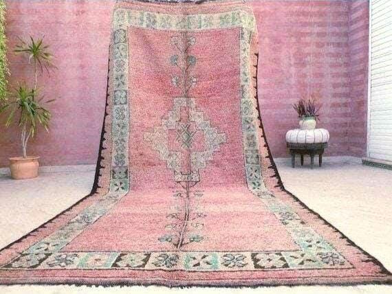 Vintage Moroccan Rugs 5.7x11.2 Blush pink pastels Gorgeous Boujaad rug, salmon boujad rug, blush large bedroom rug