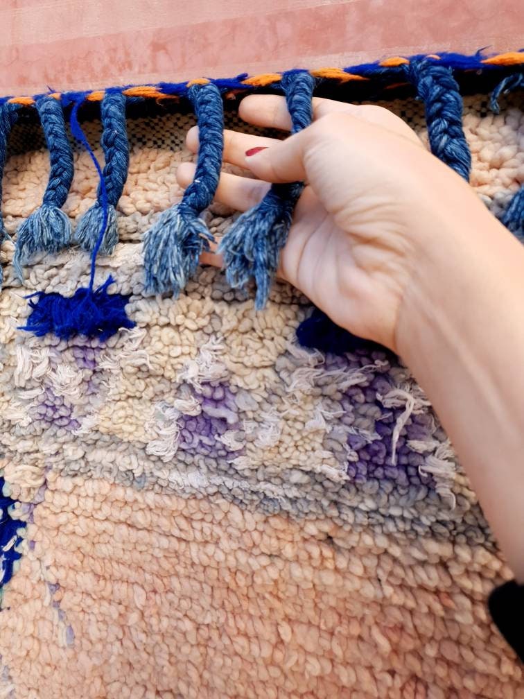 Vintage Moroccan Rug 4.8x9.6 Gorgeous blush Pastels Boujaad rug large boujad rug, Peach wool carpet