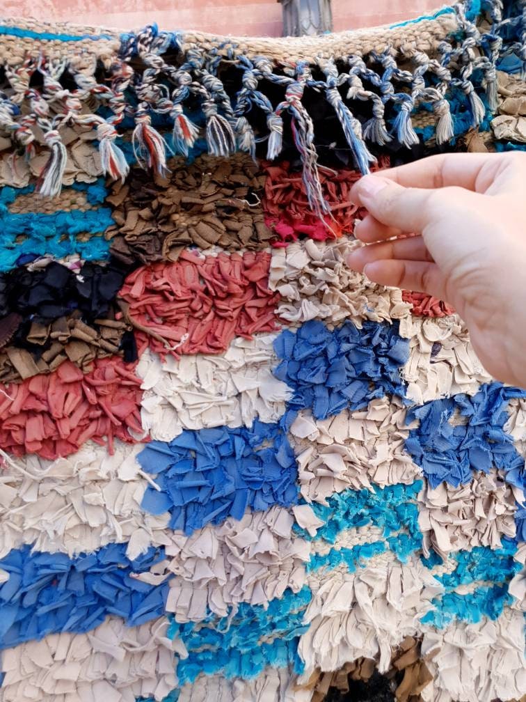 Vintage Moroccan Rug 2.5x7.7 Cute Checkered Runner Rug | Boujaad Rug  | Retro Berber Boucherouite Rug | Hallway Rug | Vintage Entry way Rug