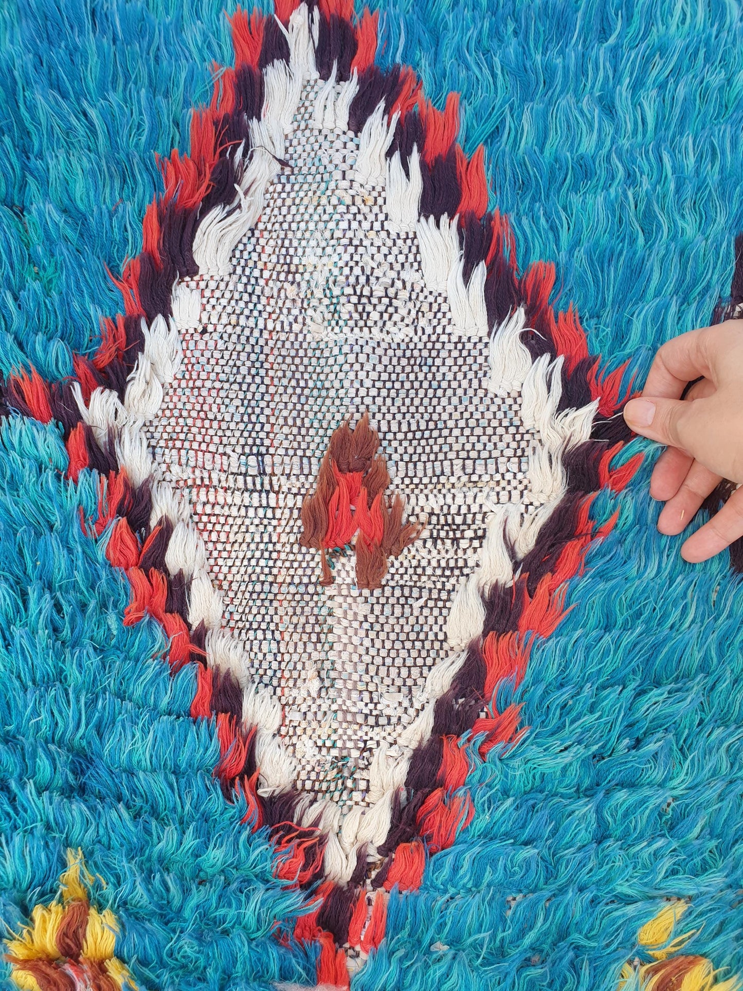 Gorgeous Moroccan vintage runner rug 2.2x9.5 teal blue rug boucherouite berber rug