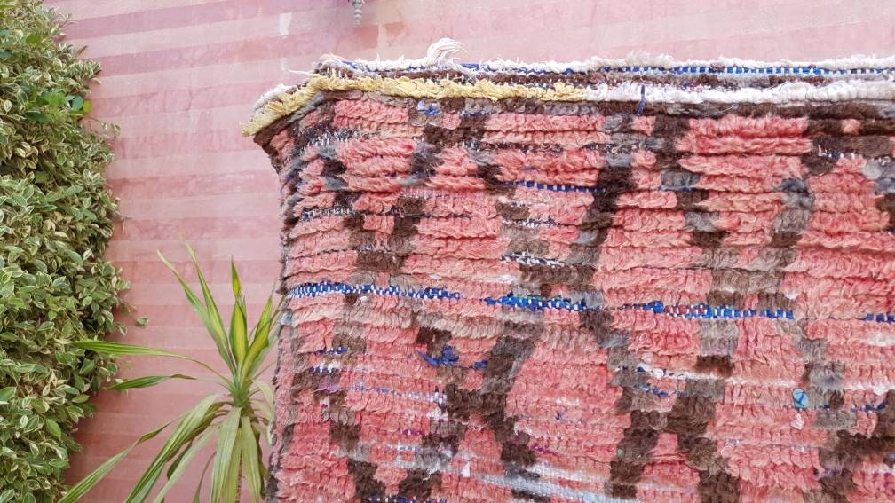 Vintage Moroccan Rug 4x6 Blush Boujaad Rug | tribal Pattern  pink checkered area Rug | accent rug blush pink rug