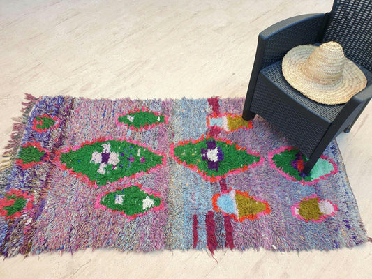 50% OFF CLOSING SALE Vintage Moroccan Rug 3.3x6.6 Gorgeous Boujaad rug, colorful boucherouite rug Blush mauve purple green berber rug