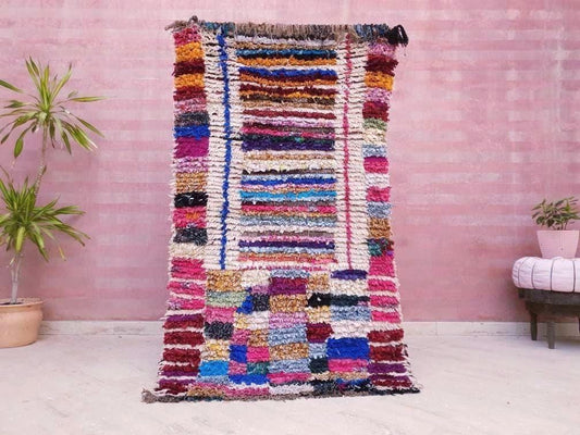 Pretty vintage Moroccan rug 3.5x6.1 Unique Lovely hallway colorful boucherouite rug, morocco rug bedroom rug berber rug