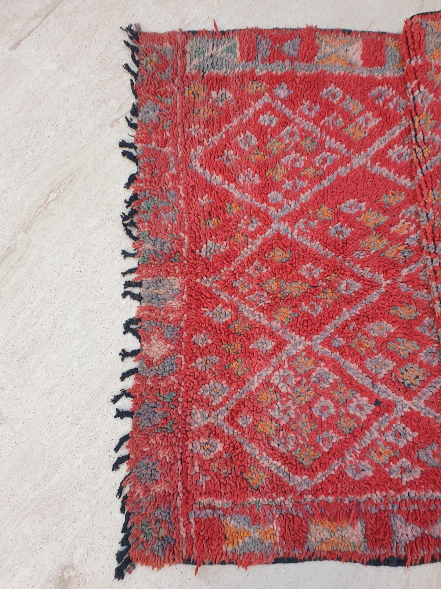 Gorgeous vintage Moroccan rug 3.7x7.5 Zayane Tribal rug, Berber area rug, blush red geometric rug