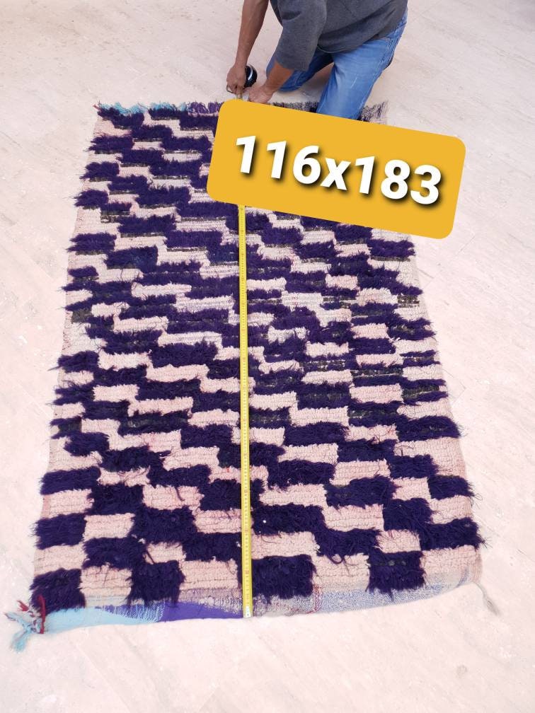 50% OFF CLOSING SALE Vintage Moroccan Rug, Unique Checkered Blush powder Pink and Purple Boujaad Rug boucherouite rug, Unique accent rug